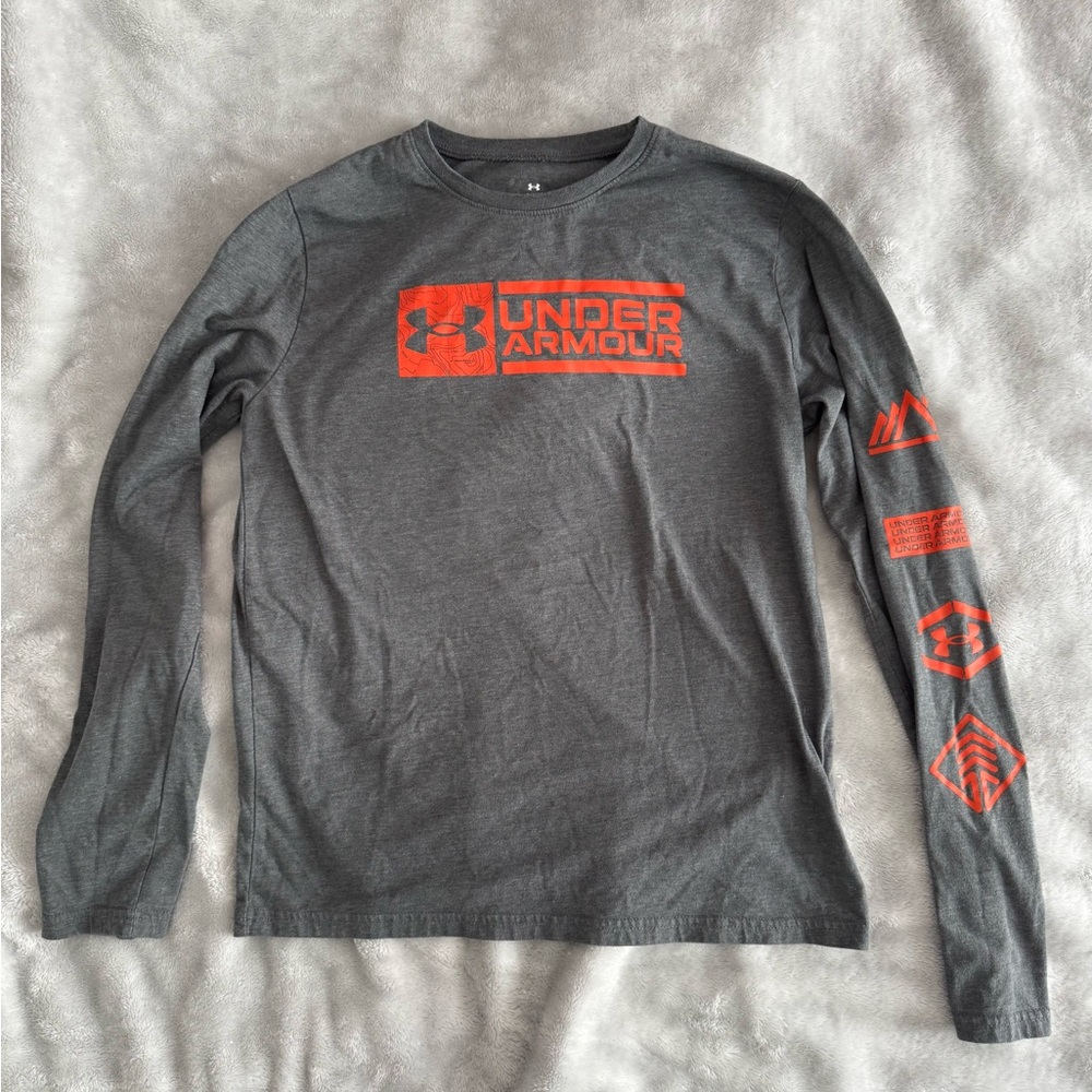 Under Armour Youth Charcoal Long Sleeve with Orange Accents
